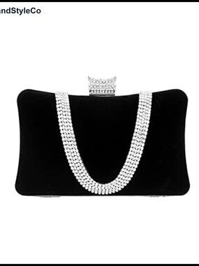 Velvet Evening Bag Rhinestone Clutch Sparkly Handbag with Detachable Chain